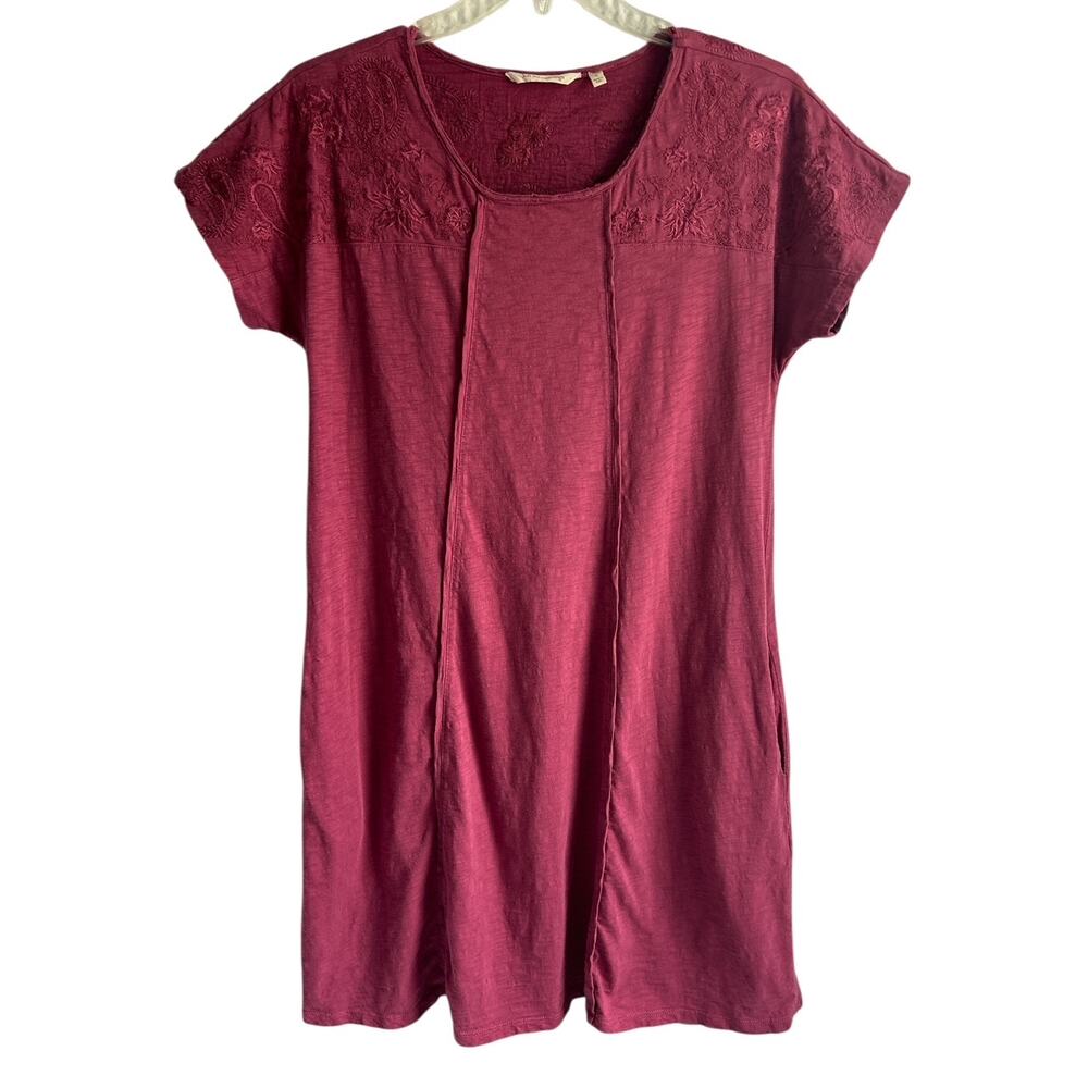 Soft Surroundings Size Medium Cotton Mauve Gladstone Embroidered T Shirt Dress